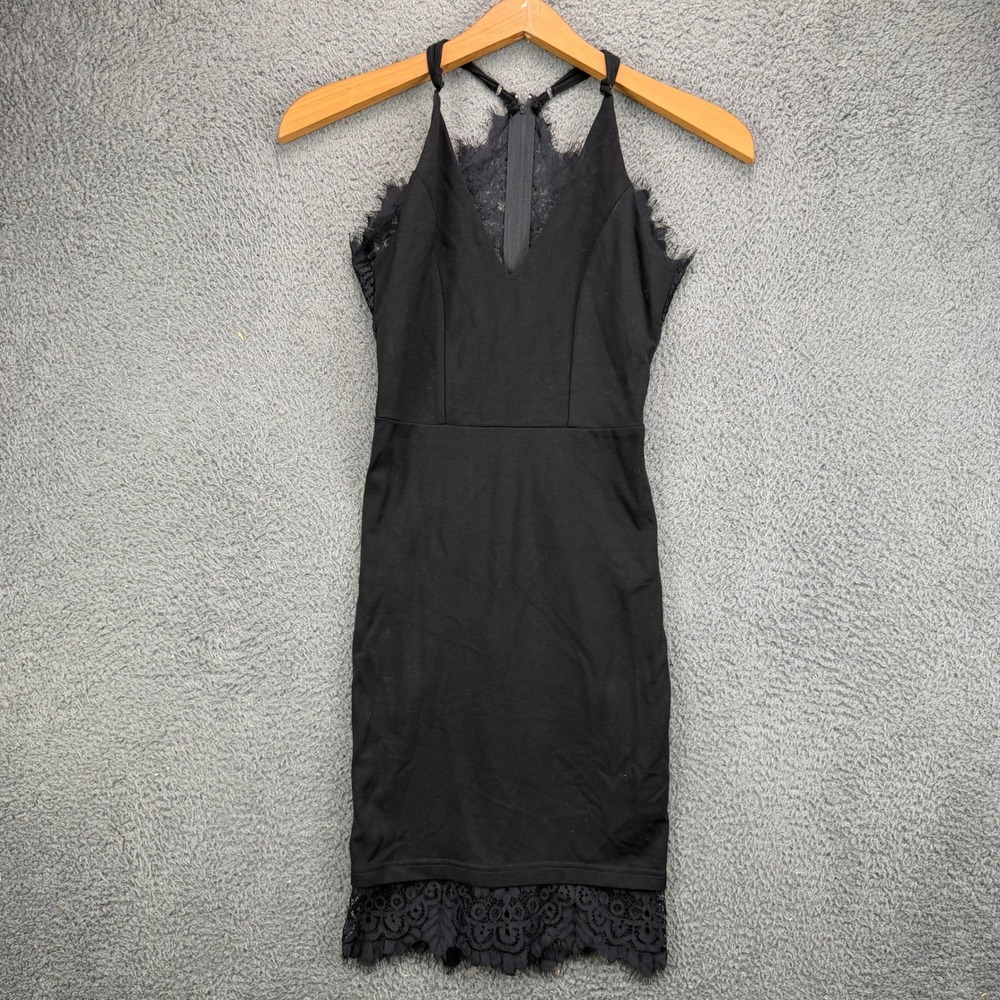 Charlotte Russe Womens XS Black Lace Trim Halter Bodycon Mini Dress Sleeveless‎